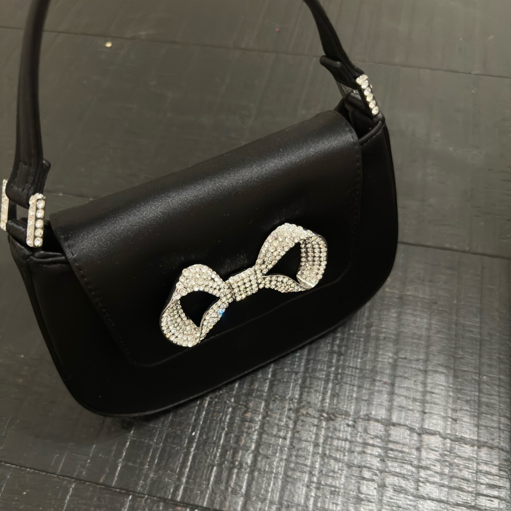 MANGO RHINESTONE BOW FLAP BAG